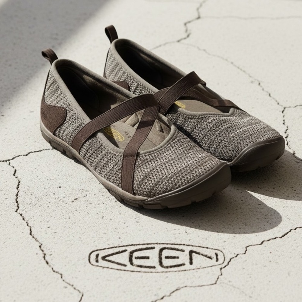 Keen CNX Mary Jane Flats Brown Knit Elastic Strap Shoes 1013442 Womens 8.5
